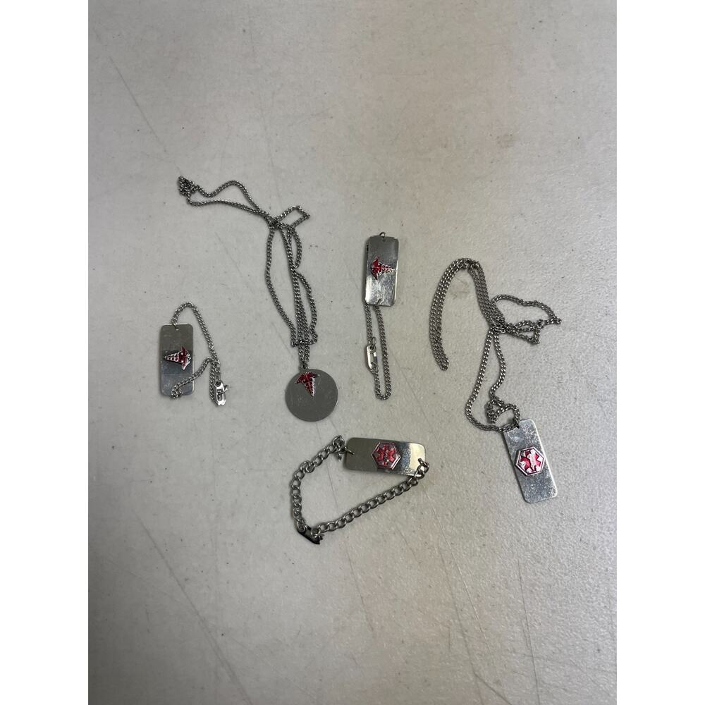 Vintage Lot of Stainless Steel Enamel Pendant ID Necklace and Bracelet